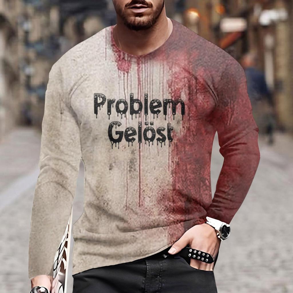 Pánská módní košile s dlouhým rukávem a kulatým výstřihem s halloweenským potiskem