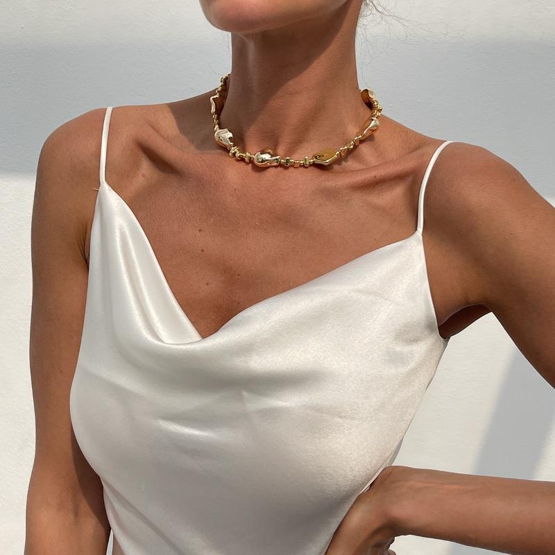 1 buc. Guler choker cu mărgele neregulate stil european și american, lanț pentru claviculă, feminin, guler simplu ins cu stea, cruce, franjuri