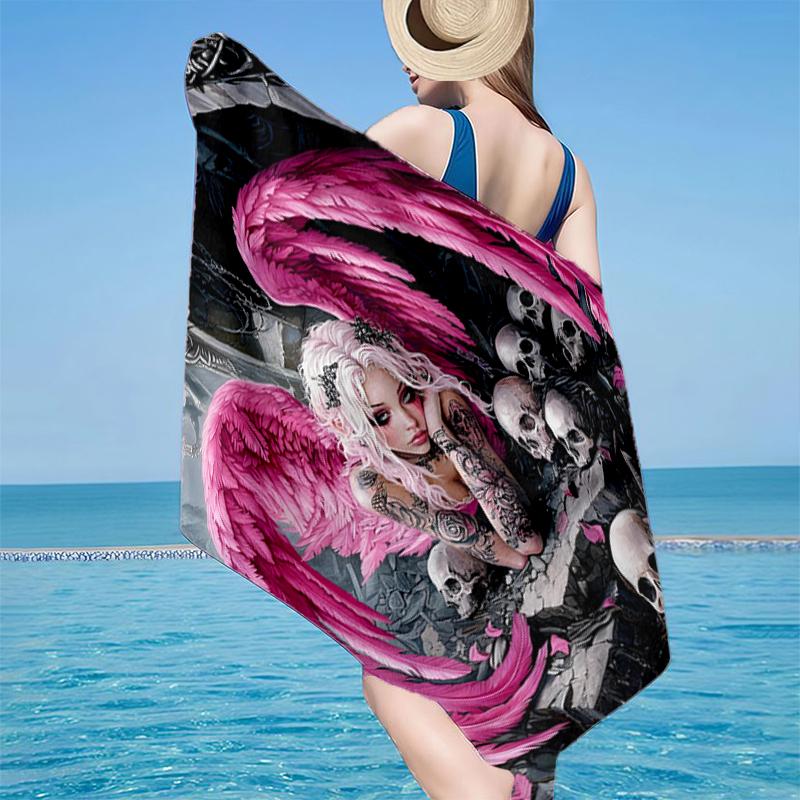 Ethereal pink Angelic skull Beach Towel, Super Soft Microfiber, Gift for Her/Him, Birthday, for Pool, Beach, Travel, Home Decor Fan gifts