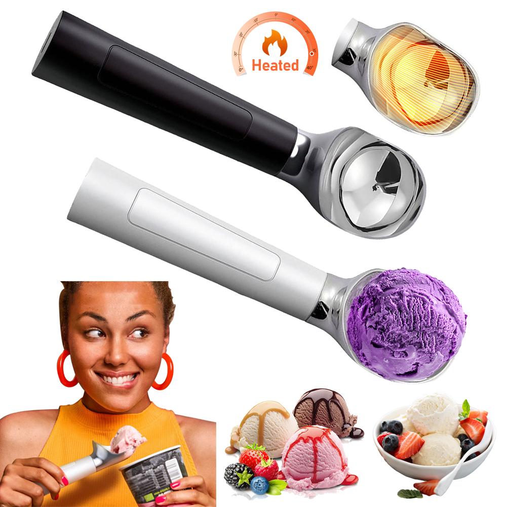 Dobíjecí vyhřívaná naběračka na zmrzlinu Nastavitelná teplota LED displej Samonahřívací lžíce Nerezavějící Vodotěsný Kuchyňský gadget