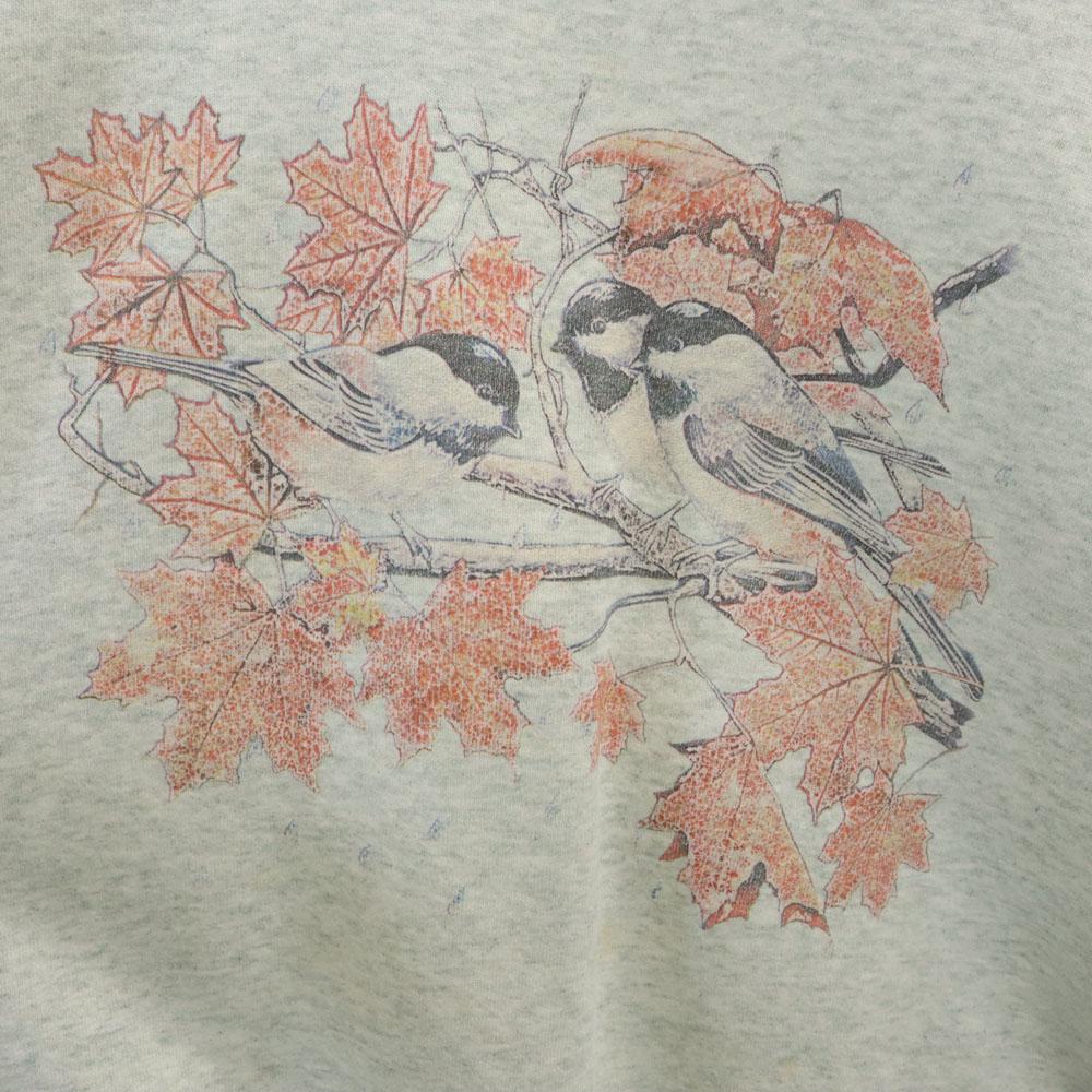 OLD 90s Bird Print Long Sleeve Sweat Trainer L Fleece-lined Bird Men's Used