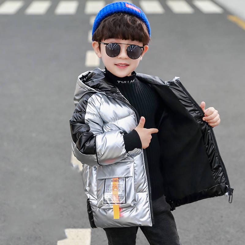 Russian Winter Warm Girls Down Jackets Boys Waterproof Hooded Outerwear Coats Children Glossy Jacket