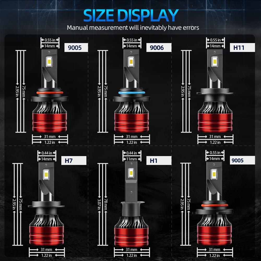 9005 9006 LED Headlights High Low Beam 24000LM 6000K White Bright 3570 CSP Chip Turbo Fan  Auto HeadLamps