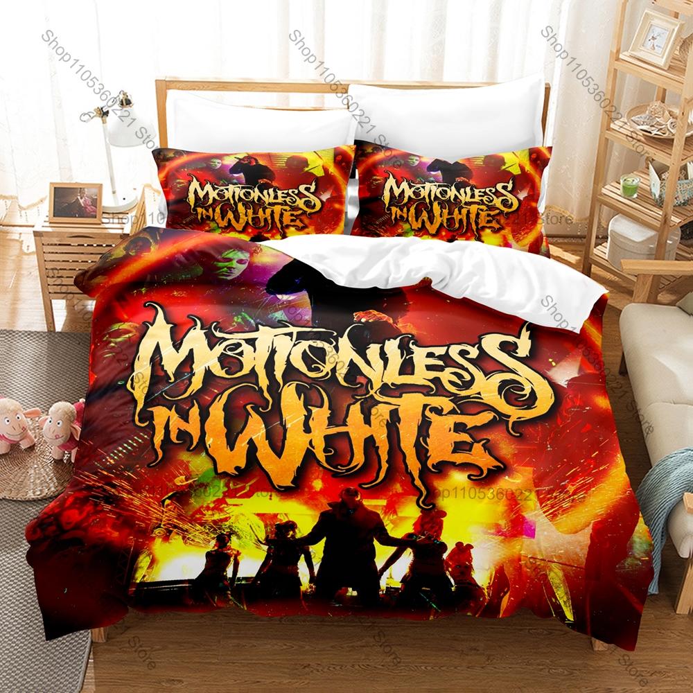 Spookachtige Zombie Schedel Grafisch M-Motionless In White Metalcore Beddengoed Set Dekbedovertrek Met 2 Kussenslopen Tiener Gotische Slaapkamer Decor