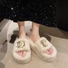 Wear Versatile Warm Winter Slippers Women Outer Velvet Cotton Winter Slippers Thick Bottom Word with Velvet Slippers Women