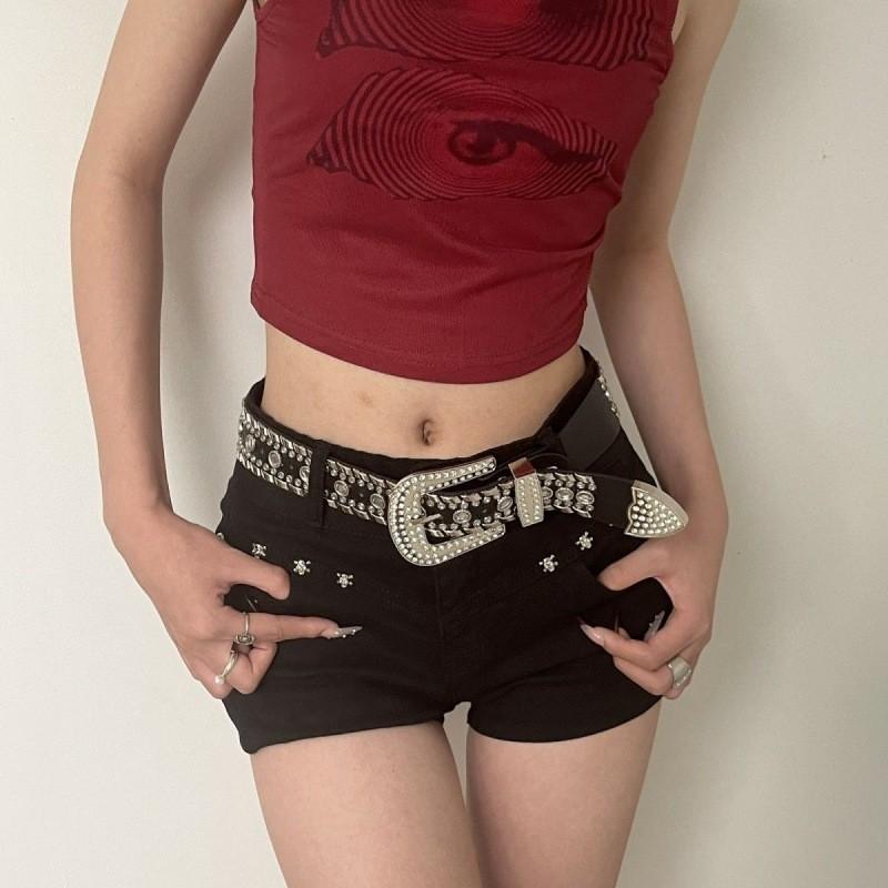 Y2k Style Unique Wide Waist Belt With Dazzling Rhinestones For Outfits Trendy