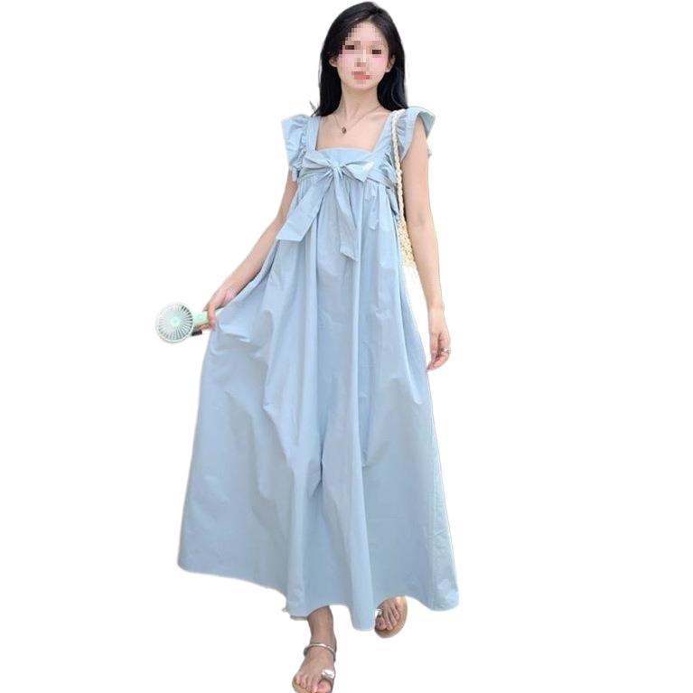 Elegant Summer Puff Sleeve Bow-Tie Backless Dress