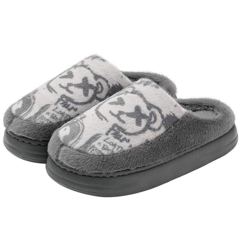 Home Cotton Slippers Winter Cute Cartoon Bear Winter Home Velvet Warm Non-slip Cotton Mop