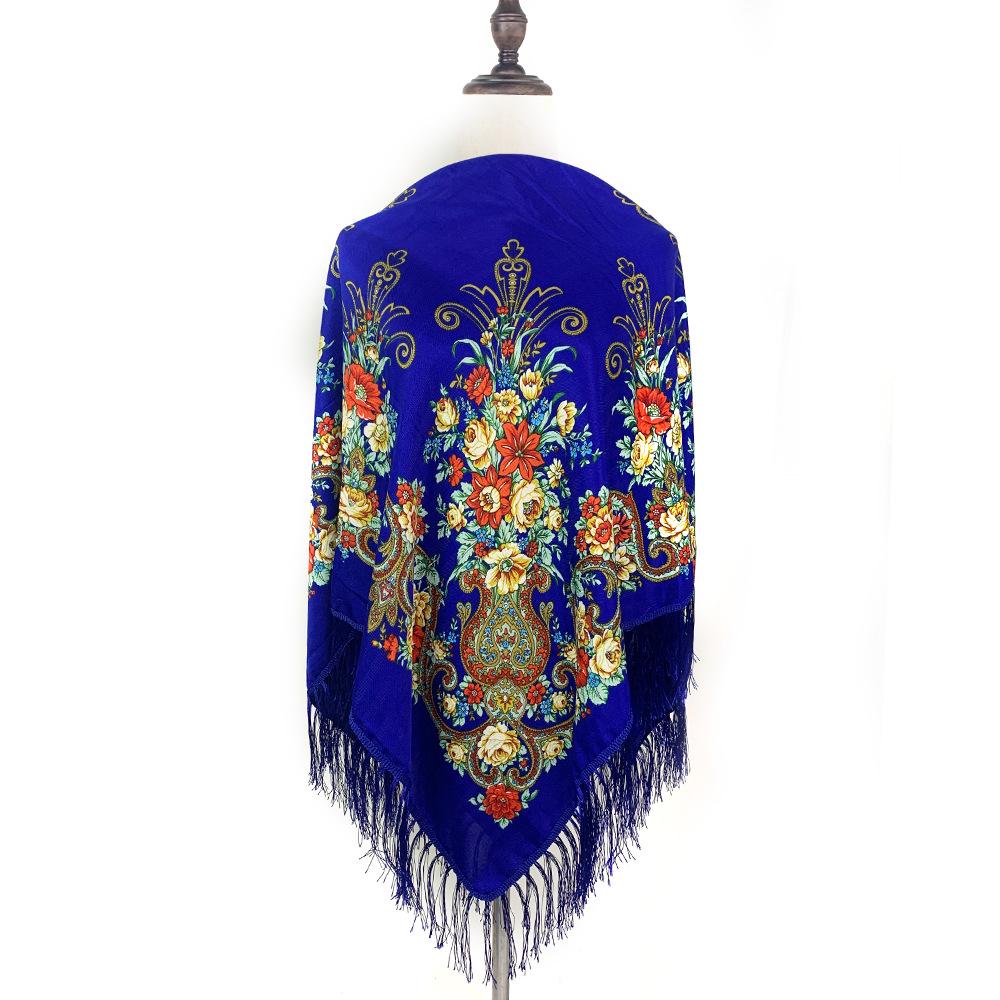 Women's Ethnic Style Printed Shawl Scarf with Tassels - Autumn/Winter Retro Large Square Scarf