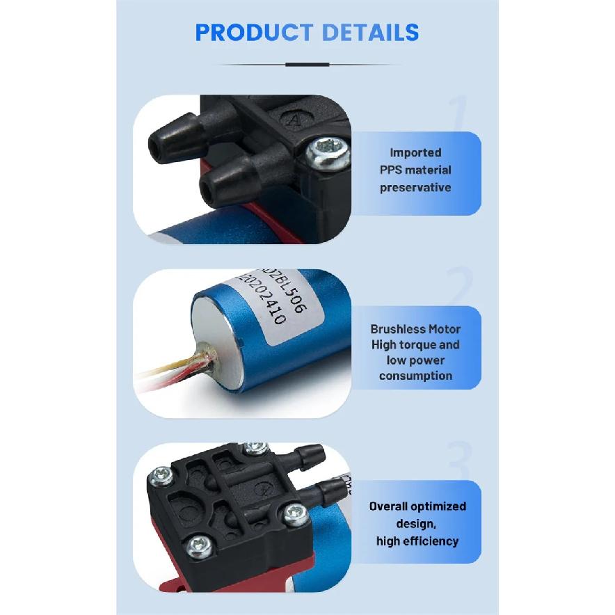 8000 Hours Lifetime Brushless Motor 5V DC Mini Gas Pump Small Sampling Silent Micro Vacuum Diaphragm Air Pump