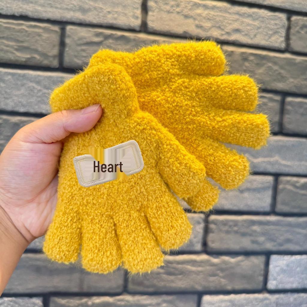 Korean Style Kids' Woolen Knit Five-Finger Gloves with Smiley Face for Autumn/Winter Warmth