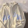 226 Gothic Print Zip Up Hoodie Unisex Women Casual Fall Winter Loose Fit
