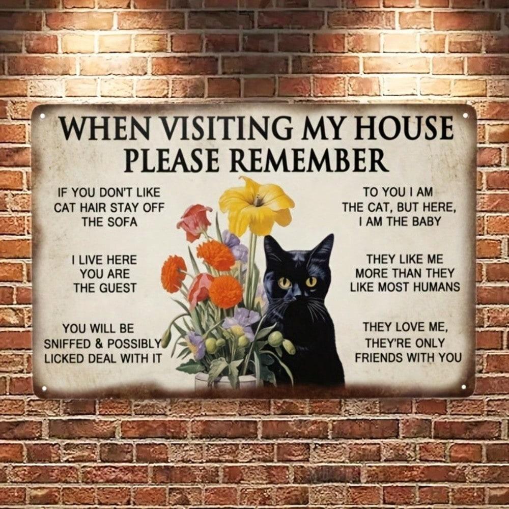 Vintage Retro Tin Sign Wall Decor 8x12 Inch Humorous Black Cat Bar Cafe Art