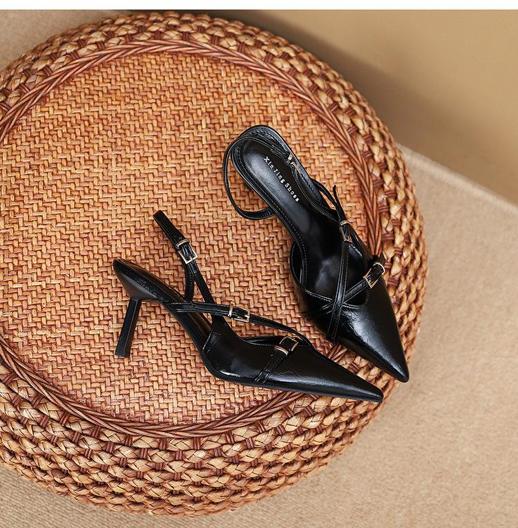 

9733-6 Французский вечерний ветер остроносые босоножки на высоком каблуке женские новая мода тонкий ремешок декоративная сумка голова пустые босоножки женские 40 чёрный