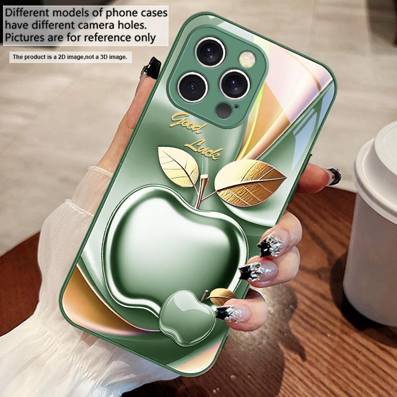 Apple Golden Leaves For iPhone 16 E 15 14 13 Plus 12 Mini 11 Pro Max XR Xs Max 16E X 7 8 6 6S 2022 Tempered Glass Phone Case