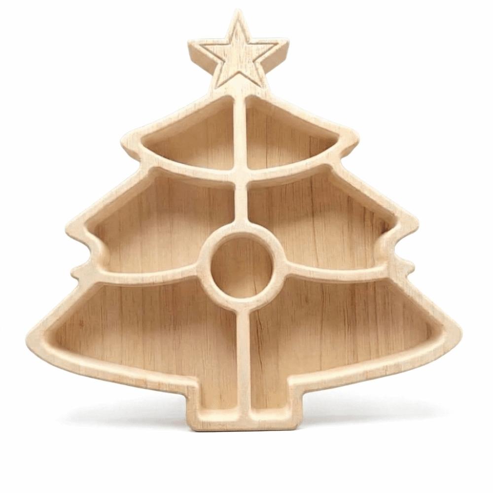 Hölzernes Weihnachtsbaum Serviertablett Nikolausform Wiederverwendbare unterteilte Snackplatte Unterteilte festliche Lebensmittelaufbewahrungsteller Silvester