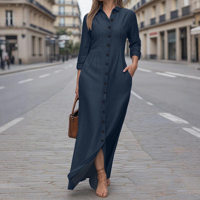 

ZANZEA Женское повседневное платье-рубашка с отложным воротником, свободным кроем и рукавами 3/4 XL