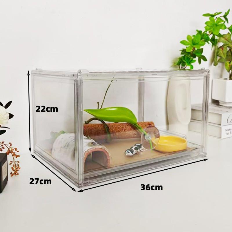 Acrylic Drawer-Type Reptile Terrarium Crested Gecko Horned Frog Bearded Dragon 36x27x22cm PET Plastic Enclosure