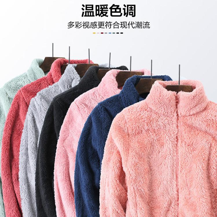 Women's pajamas winter warm coral fleece fleece thickened new sports zipper loungewear top