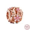 New Sterling Silver Rose Girl Boy Pink Sparkle Spacer Clip bead For Original  Bracelet Charm Jewelry For Women