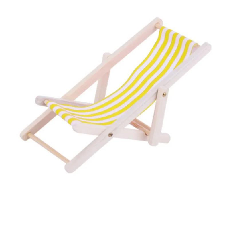 Beach Chair Folding Furniture 1/12 Dollhouse Accessories Beach Scene Layout Doll House Wooden Table Mini Toys