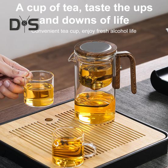 Szklany czajniczek z oddzieleniem wody, drewnianym uchwytem, szklany czajniczek z zaparzaczem, dzióbek zapobiegający kapaniu, Dzbanek do parzenia herbaty
