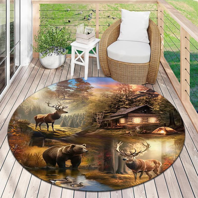 Wilderness Cabin Serenity Round Rug Home Soft Decorative Anti Slip Yoga Table And Chair Mat Carpet Outdoor Floor Mat Carpet S7