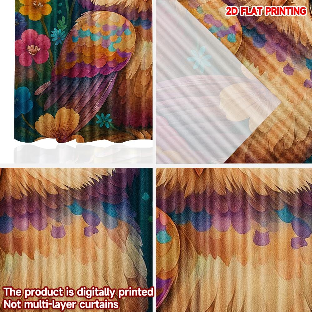 2D Flachdruck 2 Stück Szenenvorhang Bunt Geblümte Eule Digital Bedruckt Polyester Vorhänge Geburtstagsparty Perfekt für Innen