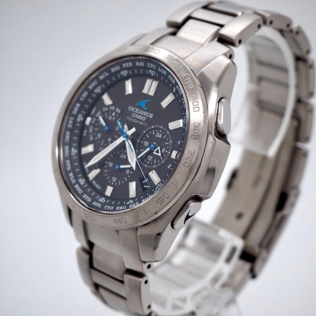 [USED]CASIO OCEANUS OCW-T600 5040 Titanium Radio Solar Watch Black Dial Working