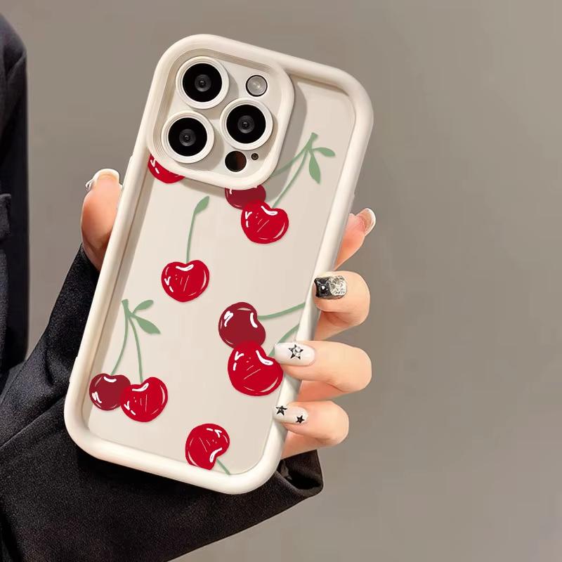 Red Cherry Pattern Soft TPU Phone Case for iPhone 17 Air 16 15 14 Pro Max Plus 13 12 Mini 8 7 X Xs Back Cover