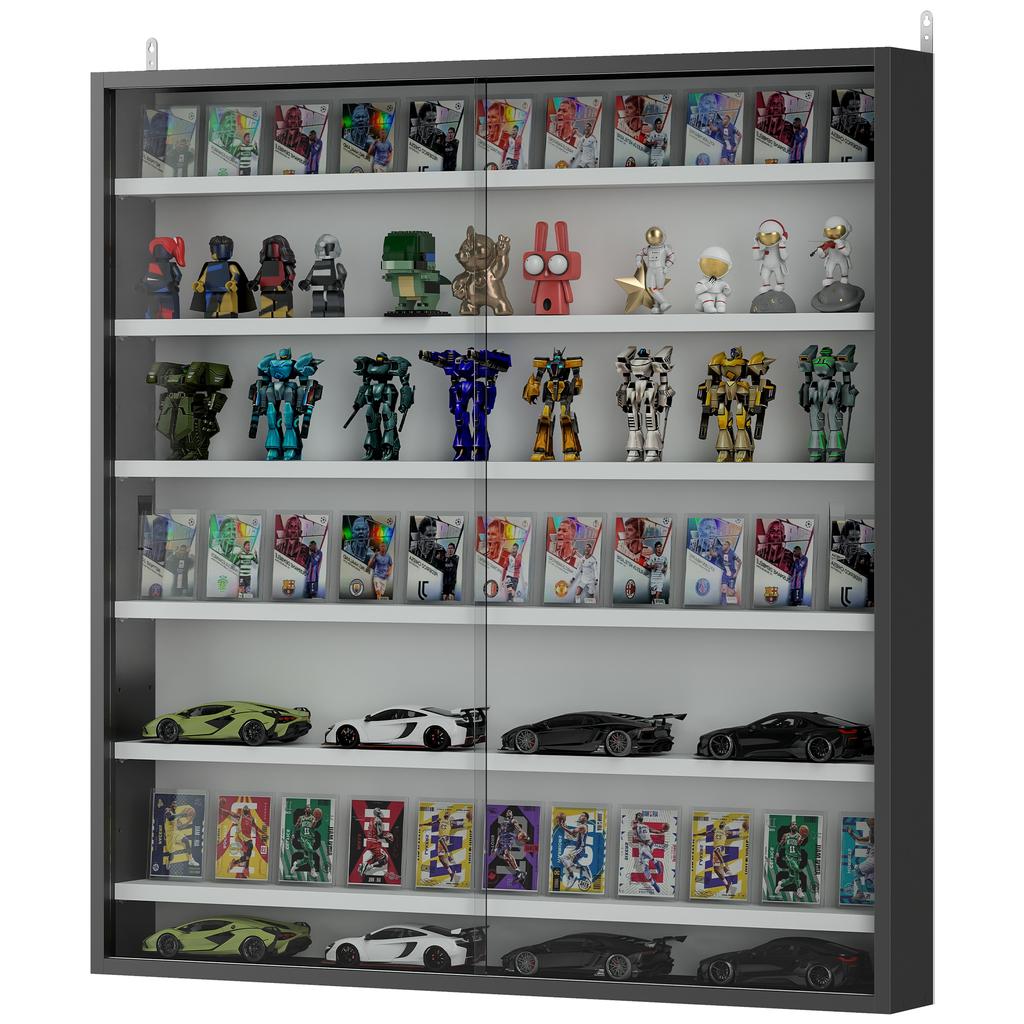 Wall-Mounted Display Case, 6 Adjustable Shelves, 2 Sliding Glass Doors, 80 x 9.5 x 83 cm