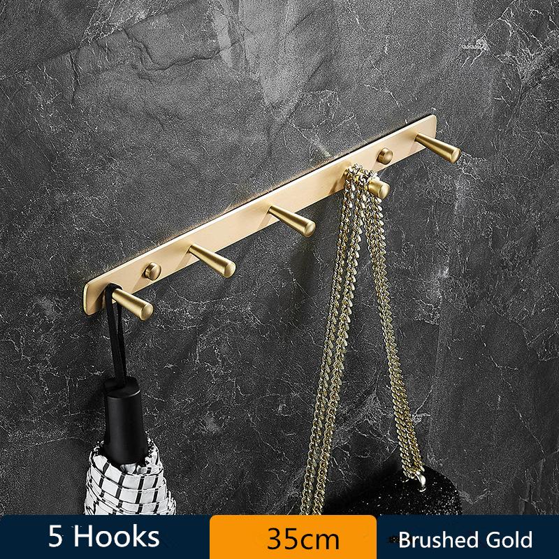 Brushed Gold Towel Hanger Brass Robe Hooks Clothes Hat Hook  Row Robe Hook Bathroom Brass Bath Hardware Set Kitchen Hanger