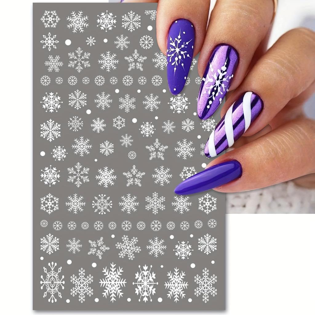 4pcs Christmas Nail Stickers with Snowflake Patterns, 3D Self-adhesive Paper Suitable for DIY Nail Art Ladies During Holidays
