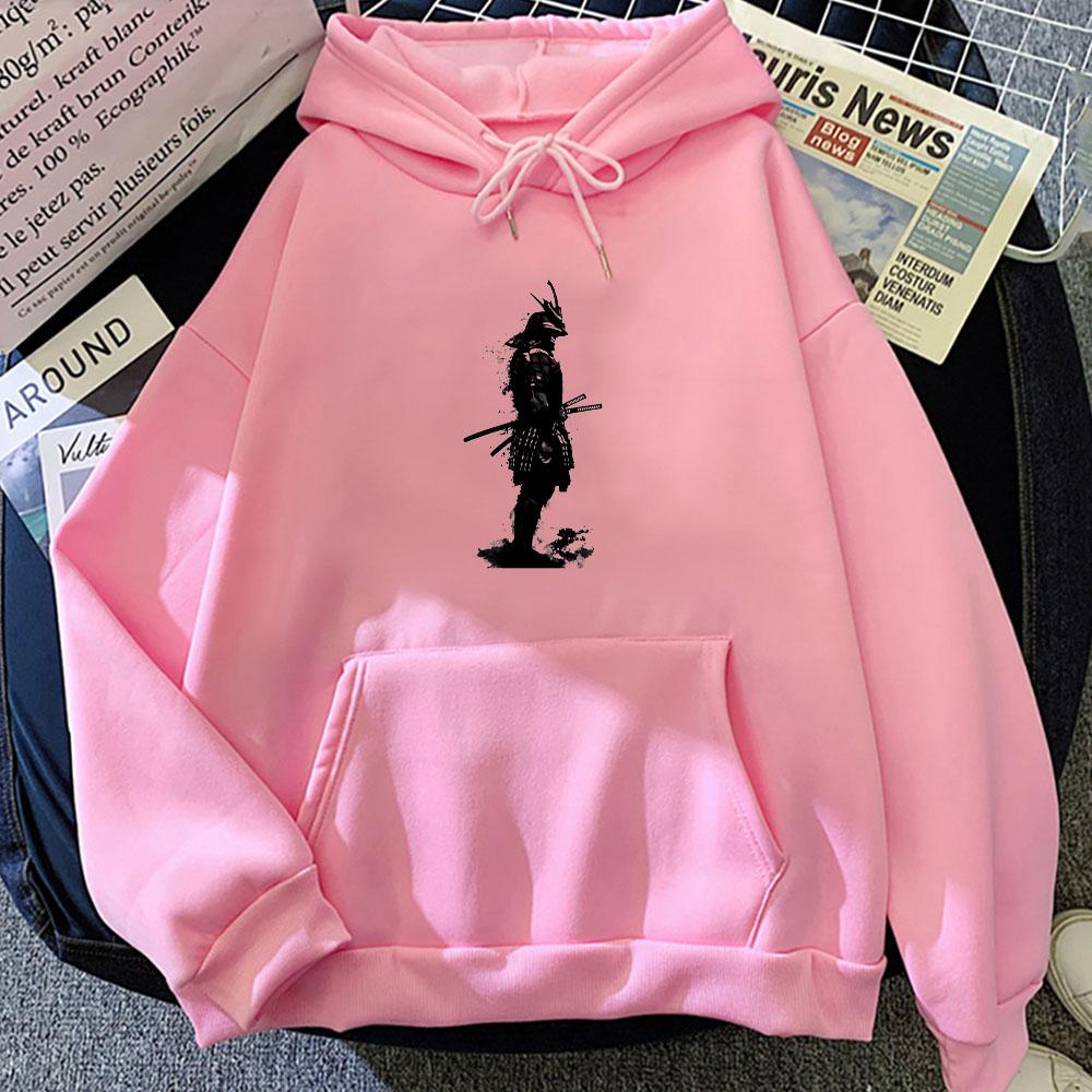 Japan Samurai Armor Katana Ink Style Potištěná mikina s kapucí Grafický potisk Vintage mikina Pop Neformální oblečení Hoody