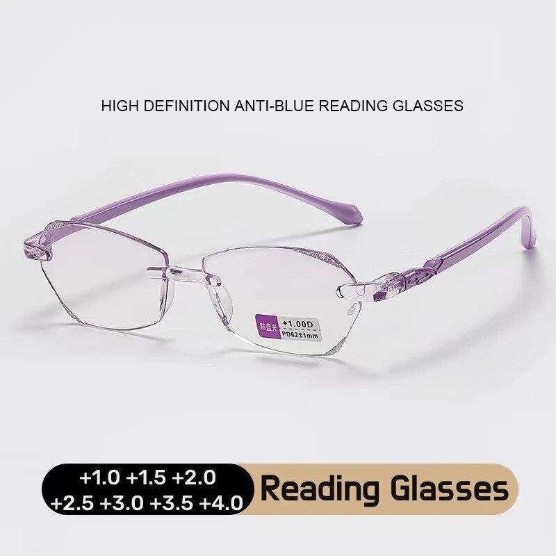 Fashion Blue Light Blocking HD Lens Hyperopia Eyeglasses Luxury Diamond Cut Reading Glasses Square FarSight Diopter +1.0 To +4.0