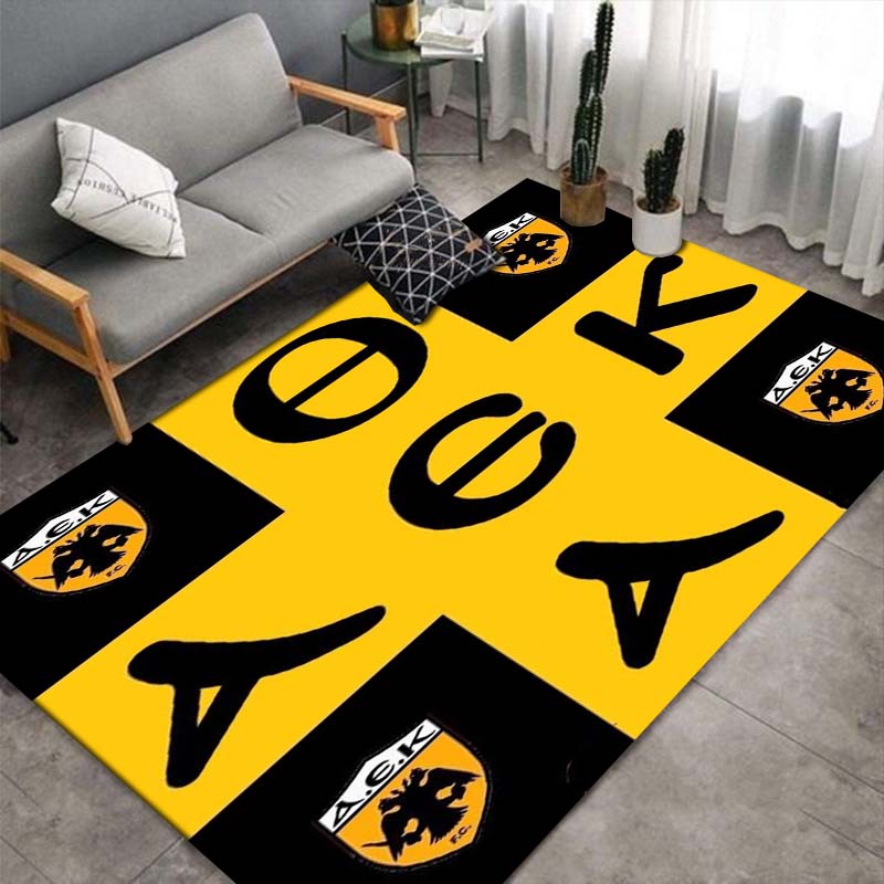 AEK Black Yellow Wide Stripe Area Rug, Non Slip Floor Mat, Shield Double Eagle Logo Print Carpet for Living Room Bedroom