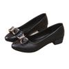 Coarse heel single shoes women's high-end small leather shoes new mid-heel versatile four-season women's shoes soft-soled high heels