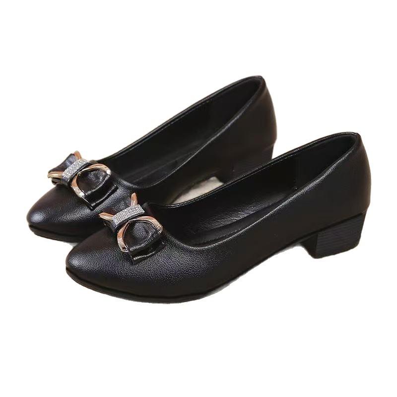 Coarse heel single shoes women's high-end small leather shoes new mid-heel versatile four-season women's shoes soft-soled high heels