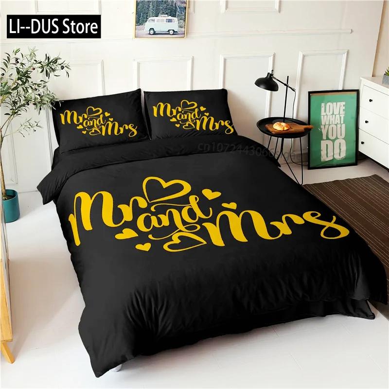 Black and White Duvet Cover Queen/King/Full Size Mr and Mrs Bedding Set 3Pieces Soft Microfiber Couple Romantic Comforter Cover