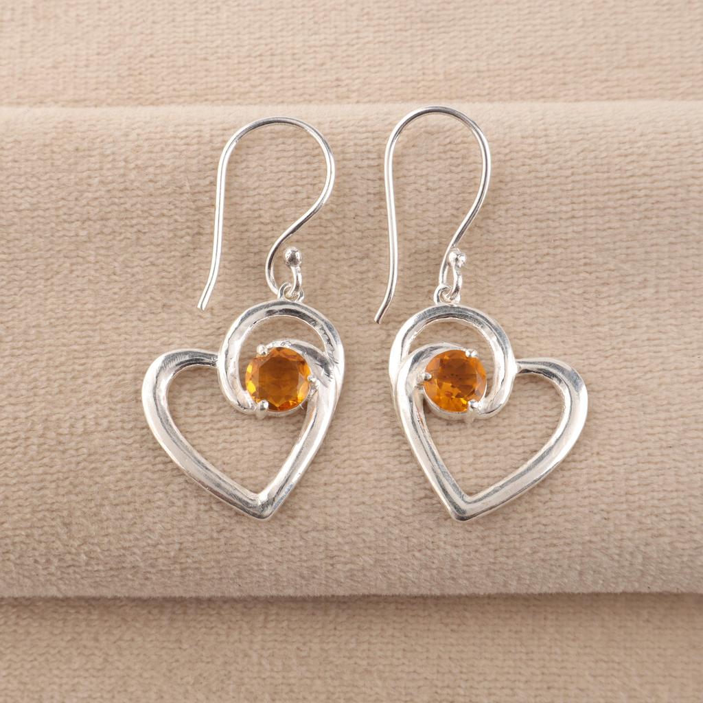 Natural Citrine Gemstone Silver Partywear Earring 1.5" 925 Sterling Silver Jewelry For Anniversary Gift Ce-21-8