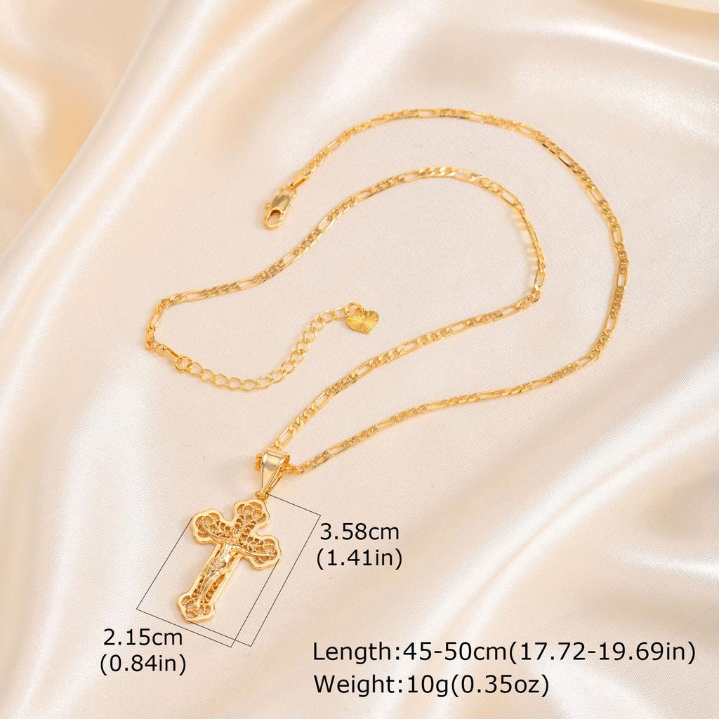 Vnox Gold Plated Pendant Necklaces For Women Stainless Steel Hollow Jesus Cross Necklaces Classic Design Christain Jewelry Gift