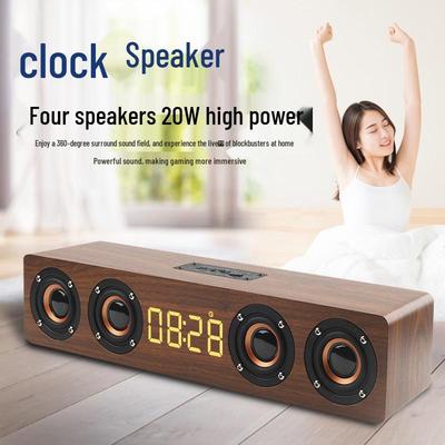 W8C Wooden Bluetooth Speaker Soundbar & Retro Alarm Clock Subwoofer