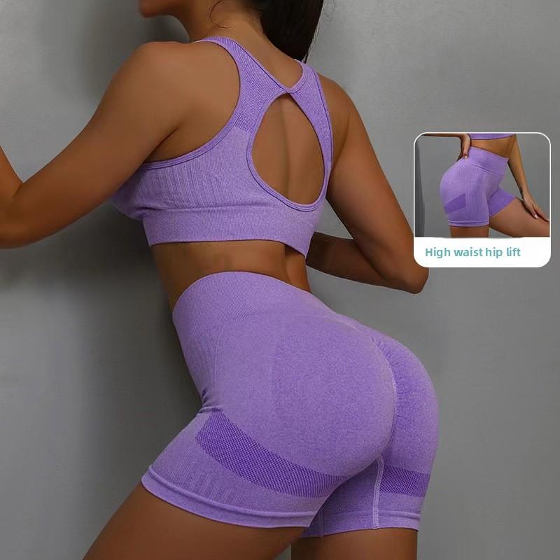 Summer Women Fitness Workout Clothes Solid Colour Sportswear Sleveless Vest Knit Biker Shorts Yoga Set