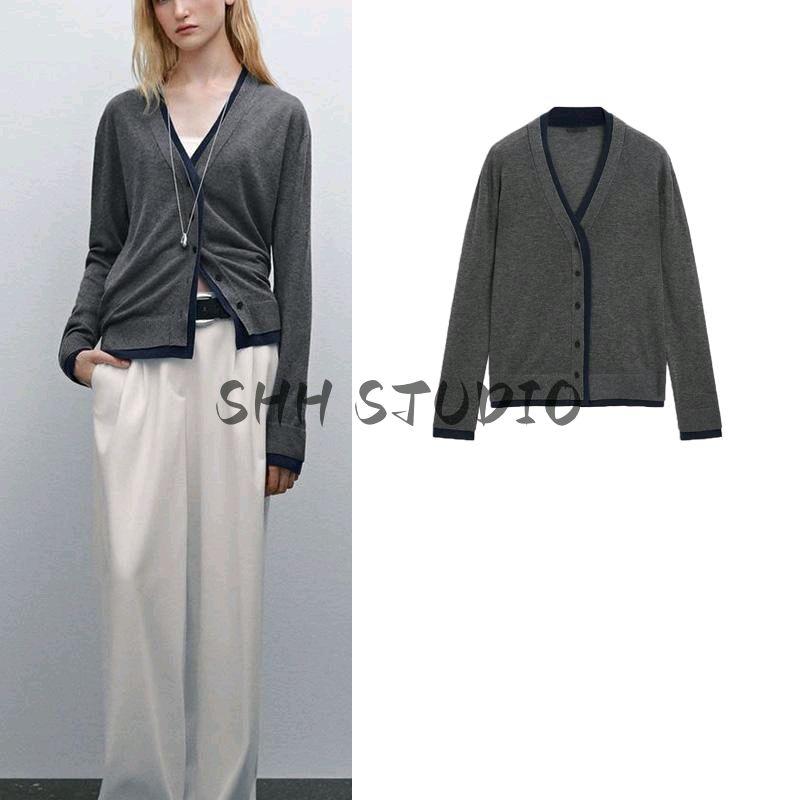 MD Spring New Women's Clothing Casual Laid-Back Style Soft Glutinous Fake Two-Piece V Neck Knitting Cardigan Tops 5674684