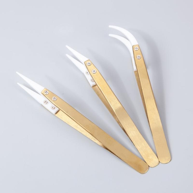Pinzeta Průmyslové použití Reverzní pinzeta Keramické pinzety 1 sada Zakřivená rovná špička Vysoce přesné sklíčidlo 3ks
