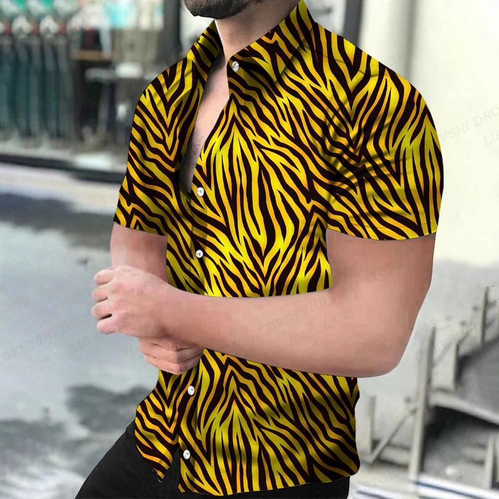 Camicie Hawaiane Estive da Uomo Collo a Revers Camisa Stampa 3D Leopardo Camicie Uomo Donna Manica Corta Camicetta Monopetto