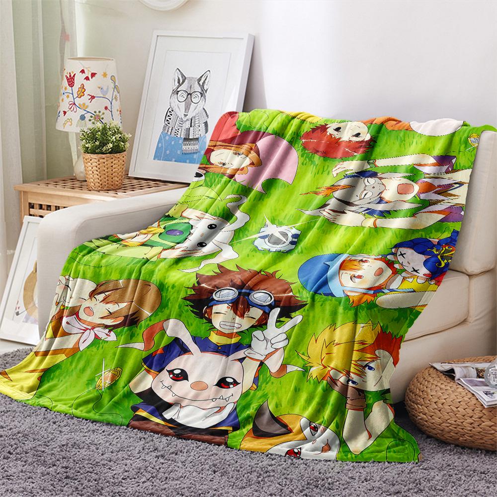 Digimon Adventure Full Crew flannel blanket, cozy for home bedroom, great gift for Digimon lovers
