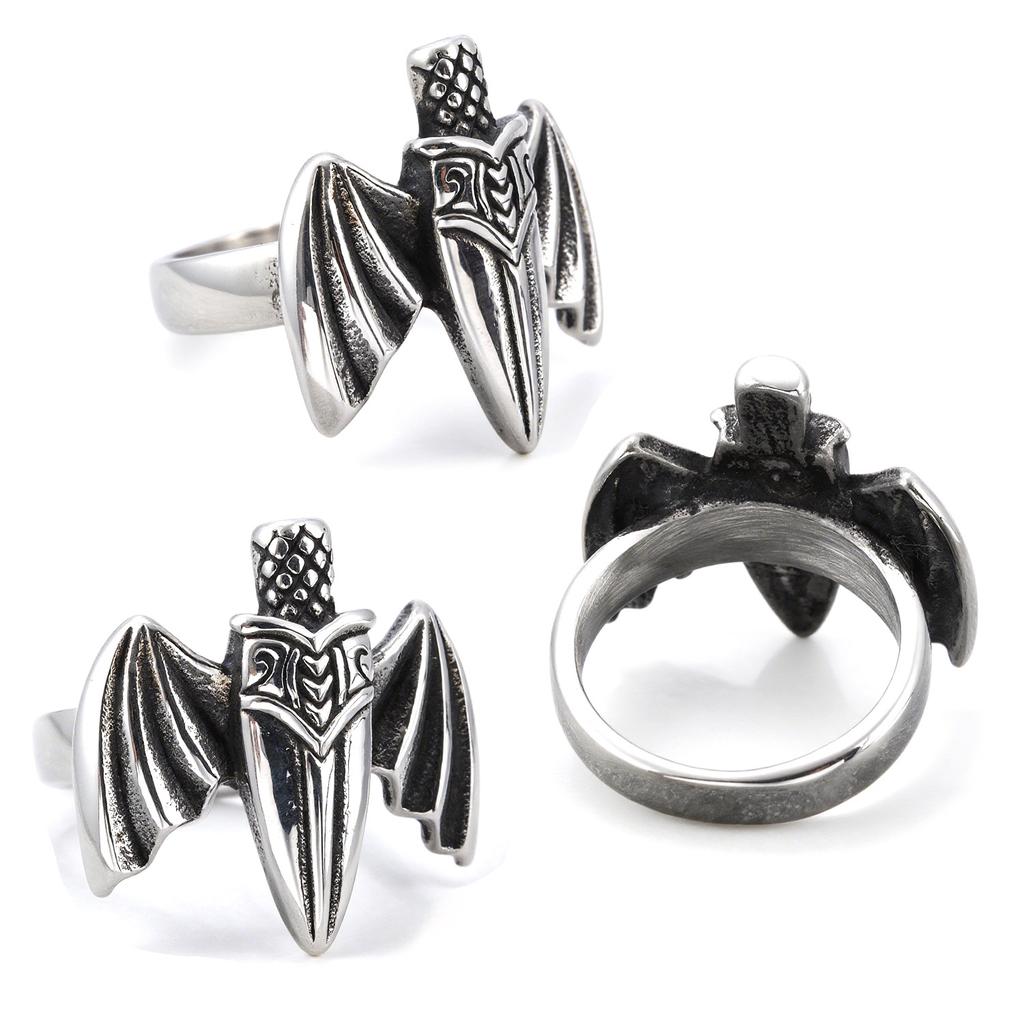 Creative bat wing sword titanium steel ring dark gothic retro personalized three-dimensional ring jewelry