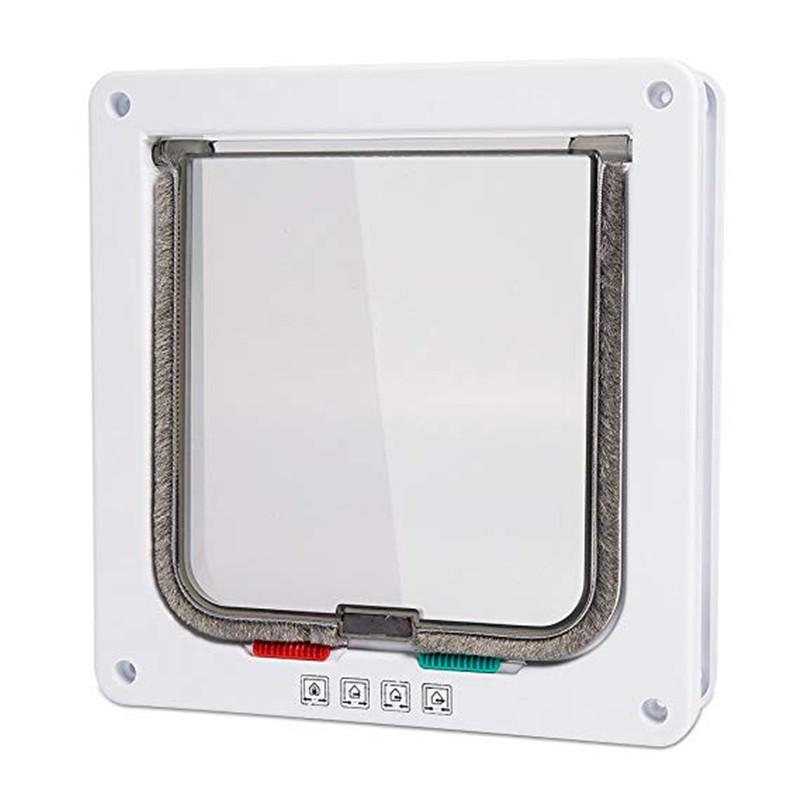 

For Dog Cat Kitten ABS Plastic Dog Cat Flap Door With 4 Way Lock Security Flap Door Small Pet Supplies Cat Puppy Safety Gate S 20X19X2cm білий