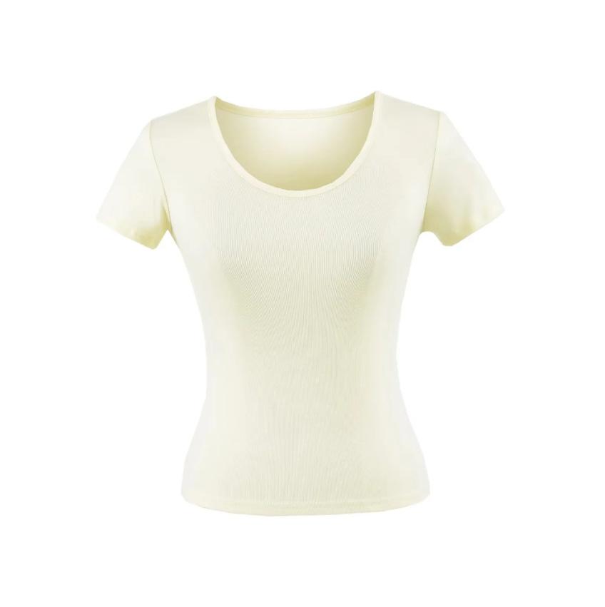 U-neck slim-fit short-sleeved T-shirt women's summer new American Spice Girl solid-color thin slim-fit slim bottom top